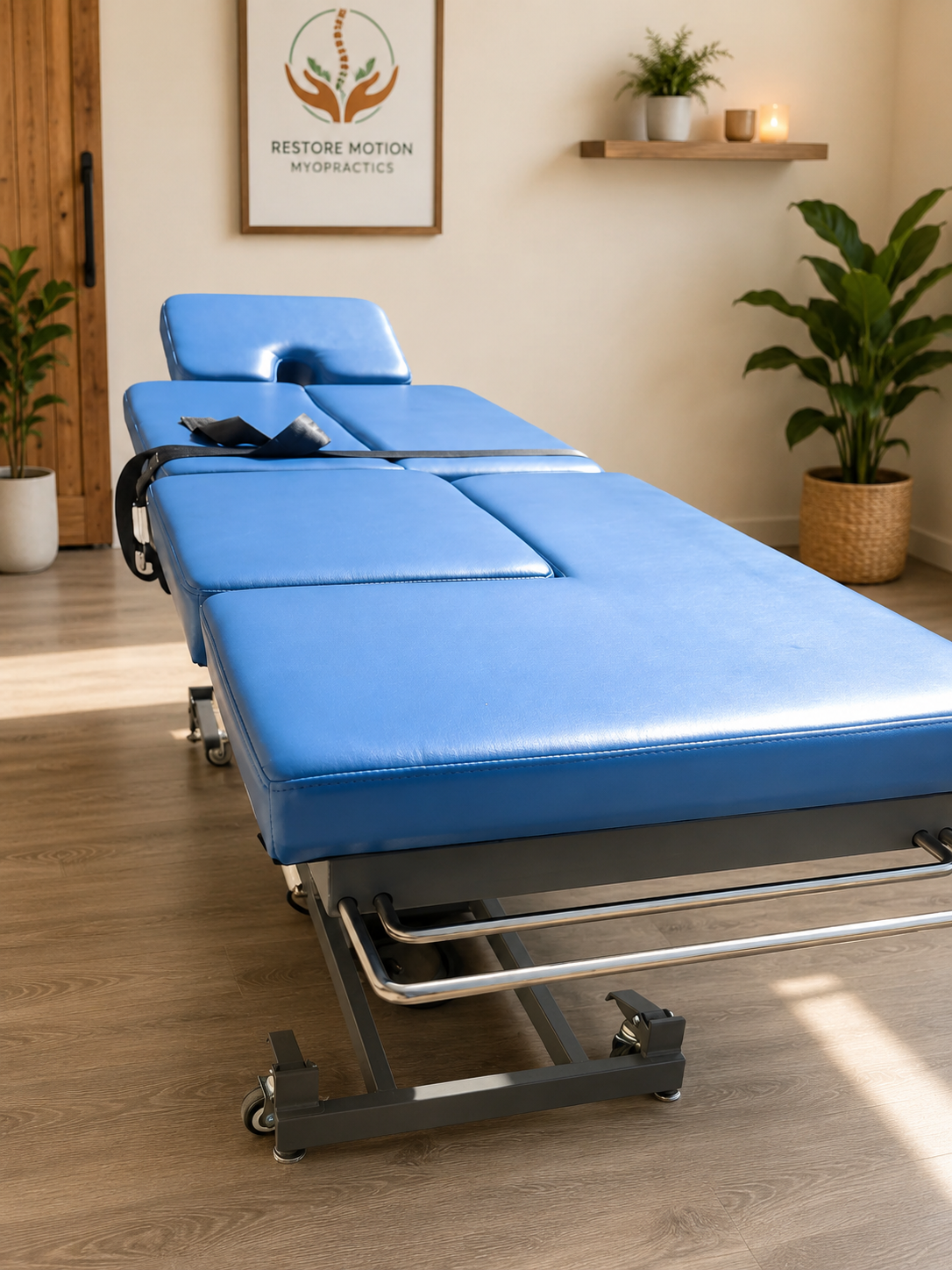 A comfortable treatment table in a calm therapy room